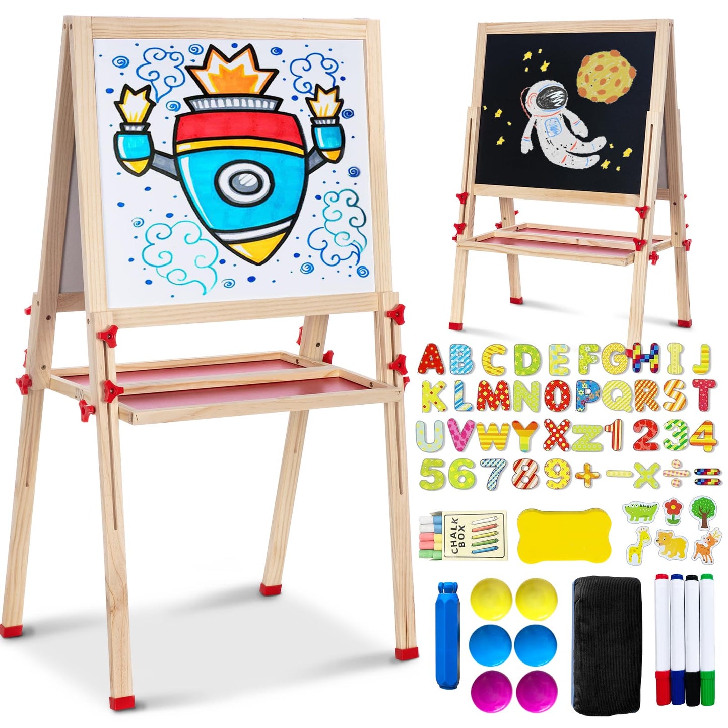 Adjustable Art Easel for Kids, Quick-Fold Kids Easel for Toddlers 3,4,5,6,7,8,9,10 Years, Double Sided Easel with Drawing Accessories, Gift & Drawing Supplies for Boys&Girls