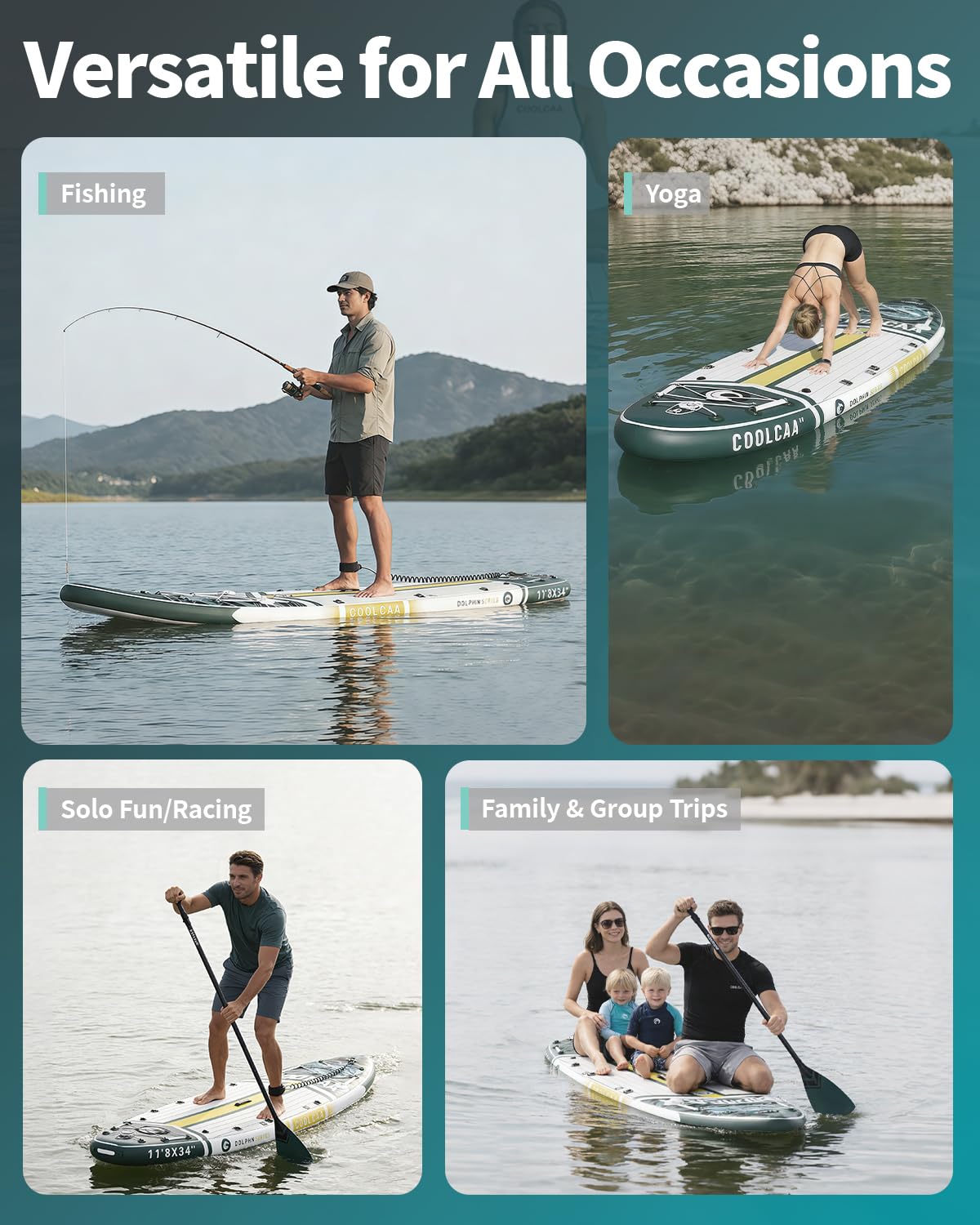 COOLCAA Dolphin 11'8" Inflatable Stand-Up Paddle Board, 490Lbs Capacity SUP Board with 34'' Extra Wide, Fishing Paddleboard with Accessories & Bag for Adults Youth (Sailfish Blade)