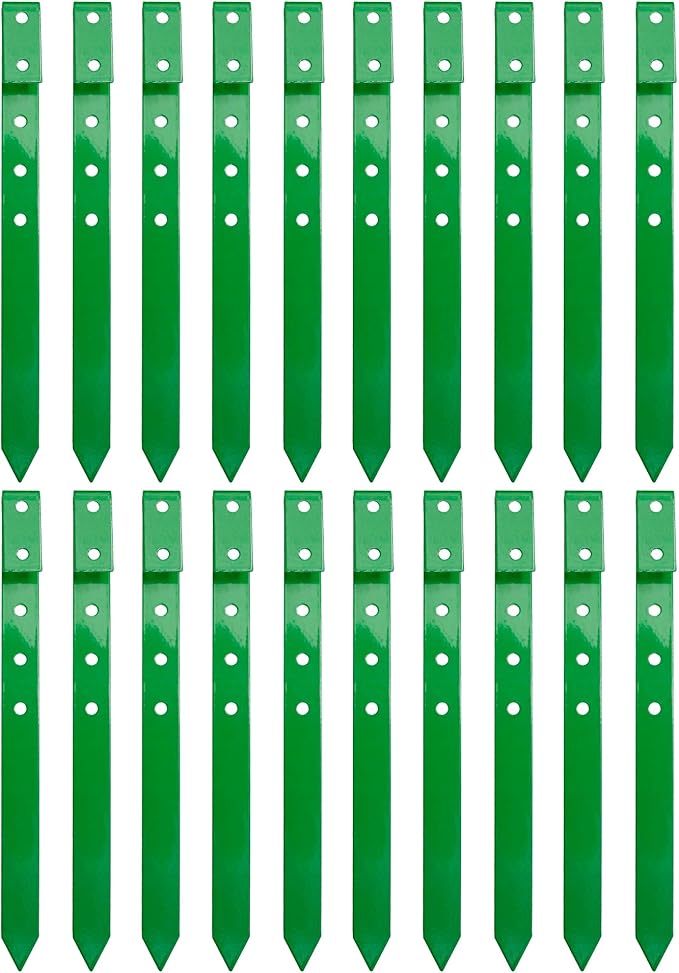 LIDUOMINIKE 60Pcs Metal Garden Landscape Edging Stakes,Black,10 Inch Fence Stakes,Anchoring Spikes，Metal Spikes for Ground,Terrace Board, Grass Barrier, Landscaping Edging，Tent Anchoring (Green2, 60)