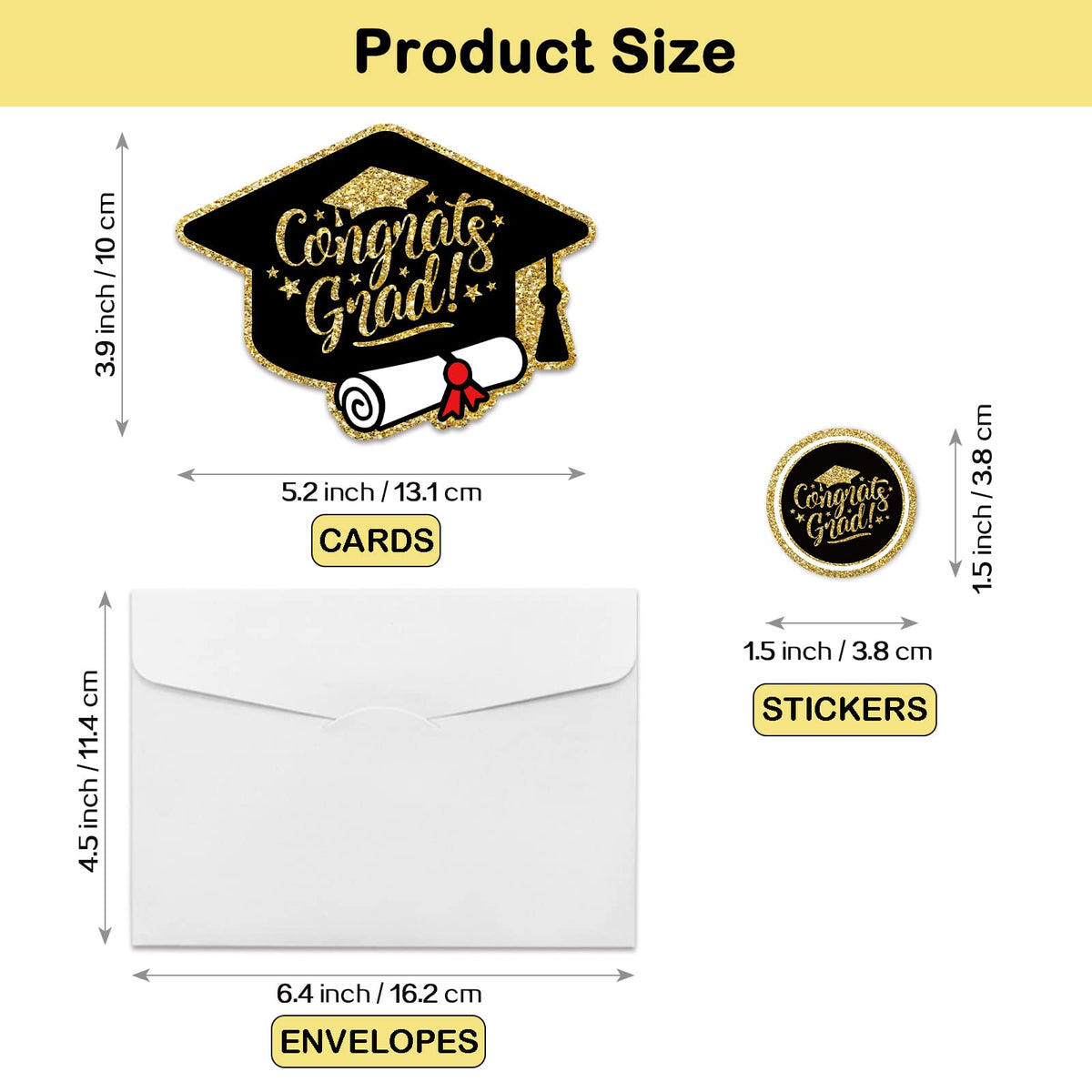 REWIDPARTY Graduation Hat and Diploma Shaped Fill-in Invitations with Envelopes & Stickers（Set of 15） Black Gold Graduation Invites Cards Grad Celebration Party Supplies for High School or College
