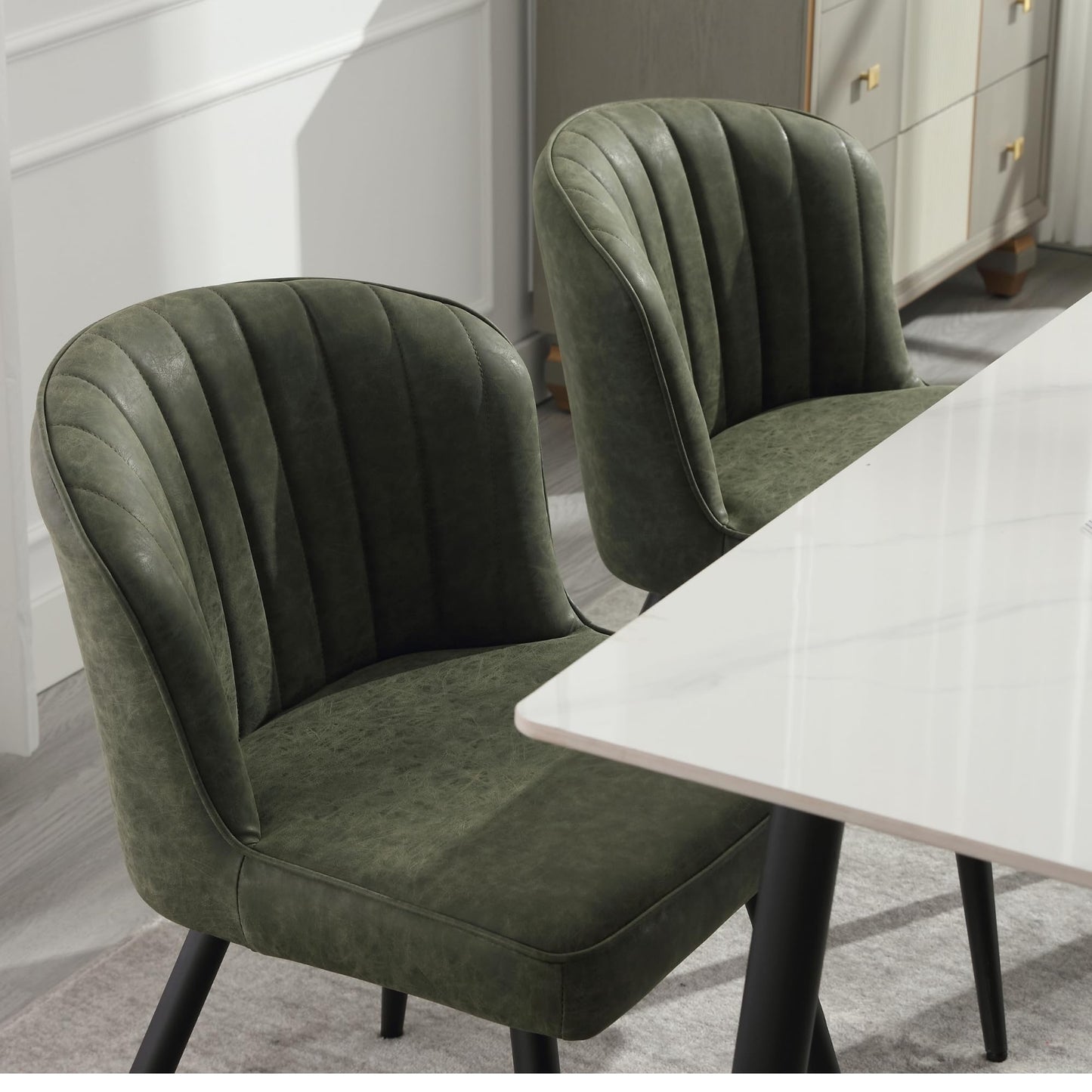 Shunzhi Green Upholstered Dining Chairs Set of 4 Modern Leather Dining Room Chairs with Back/Metal Legs Armless Kitchen Chairs Accent Side Chair for Kitchen/Dining Room/Living Room