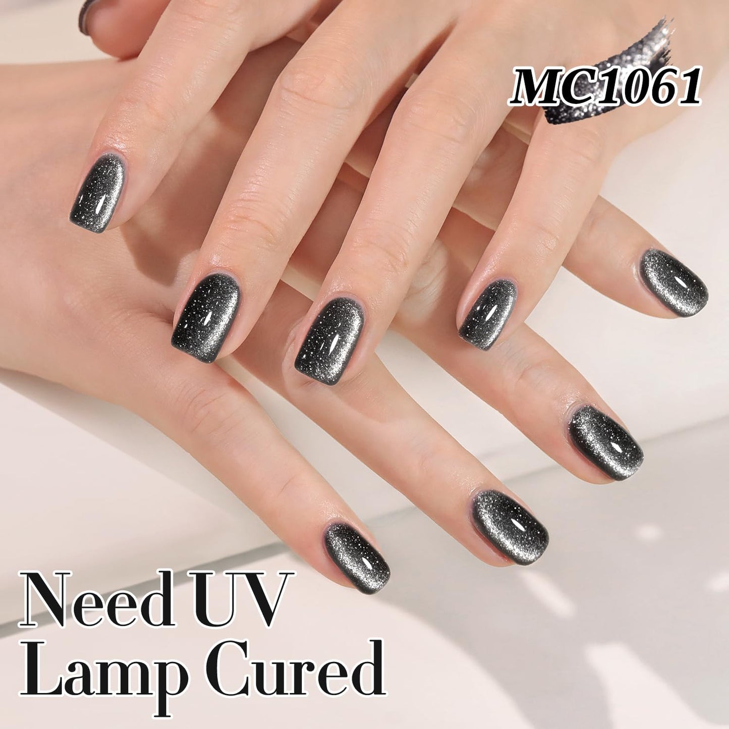 Double Rhythm Jelly Glass Cat Eye Gel Polish with Magnet 15ML Holographic Glitter Shimmer Translucent Sheer Color Magnetic Nail Polish Salon DIY at Home (Black Glitter-MC1061)