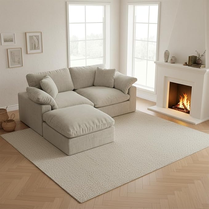 Forest aesthetics L-Shaped Modular Cloud Sectional Sofa, 2-Seater with Chaise,Modern Down Filled Detachable Couch for Living Room, Office & Small Apartment,Light Beige