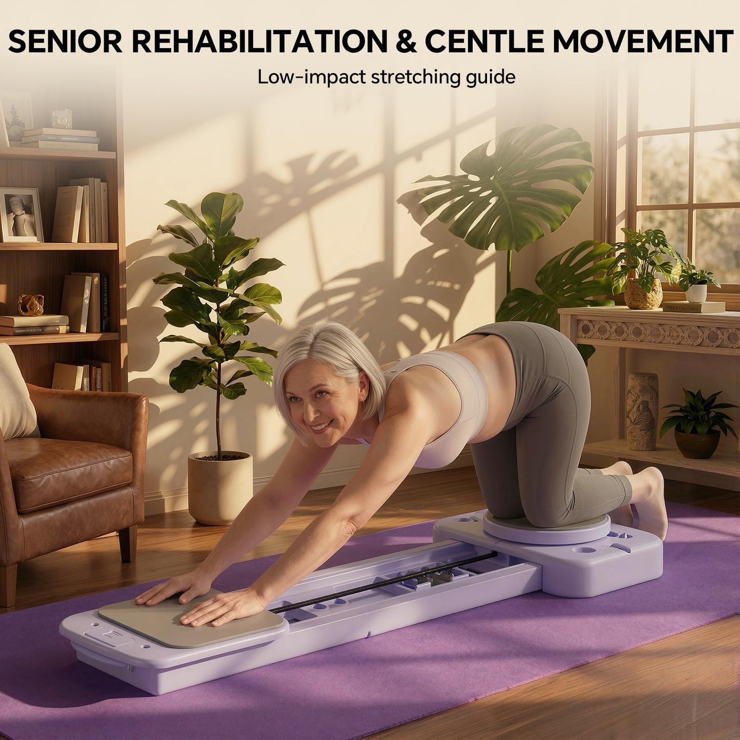 Pilates Board, Foldable Pilates Reformer Set for Home Workout, Multifunctional Portable Compact Reformer Pilates Machine at Home All in 1 Workout Sliding Pilates Equipment (Purple)