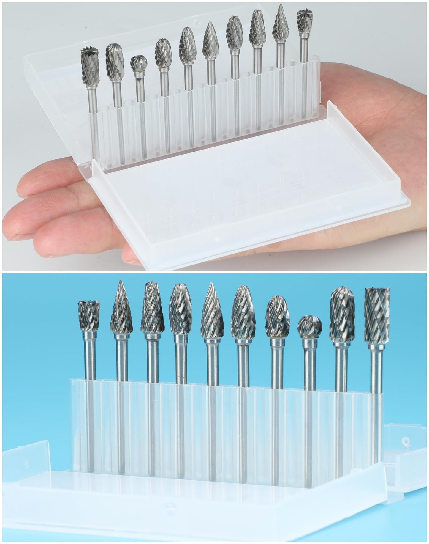 Sworker 10 Pcs Carbide Burr Set 1/8" Shank Compatible with Dremel Milwaukee Bits Rotary Tools Attachment Kit Rasp Drill File Accessories Metal Wood Stone Steel Grinding Carving Cutting Polishing