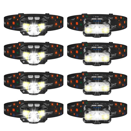 LHKNL 4Pcks TG-T069 1100 Lumen Headlamp Flashlight and 4Pcks TG-T12601 1100 Lumen Rechargeable Headlamp-8 Packs
