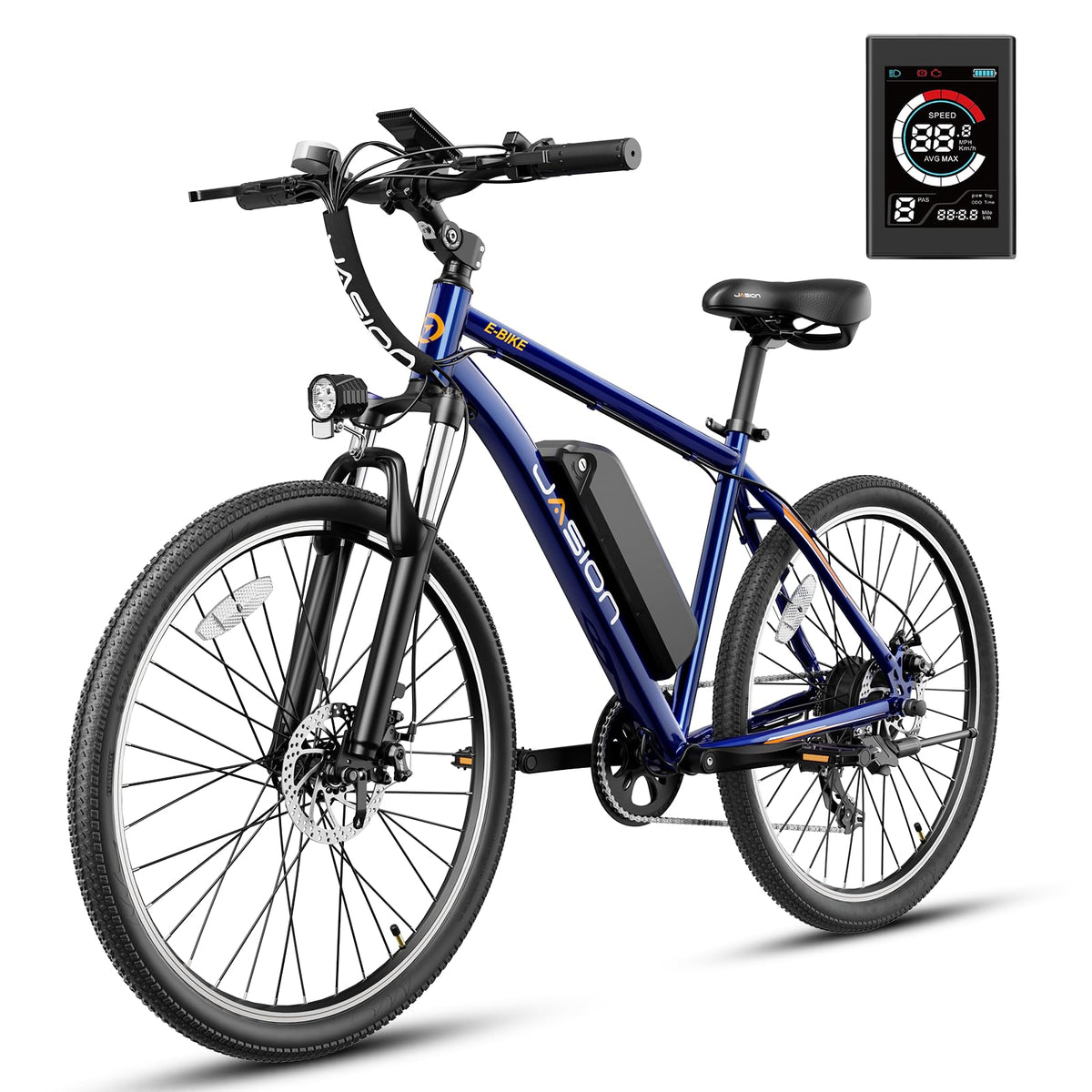 Jasion EB5 Electric Bike for Adults with Peak 750W Brushless Motor, 40Miles 20MPH Commuting Electric Mountain Bike with 360Wh Removable Battery, 7-Speed, 26" Tires and Front Fork Suspension