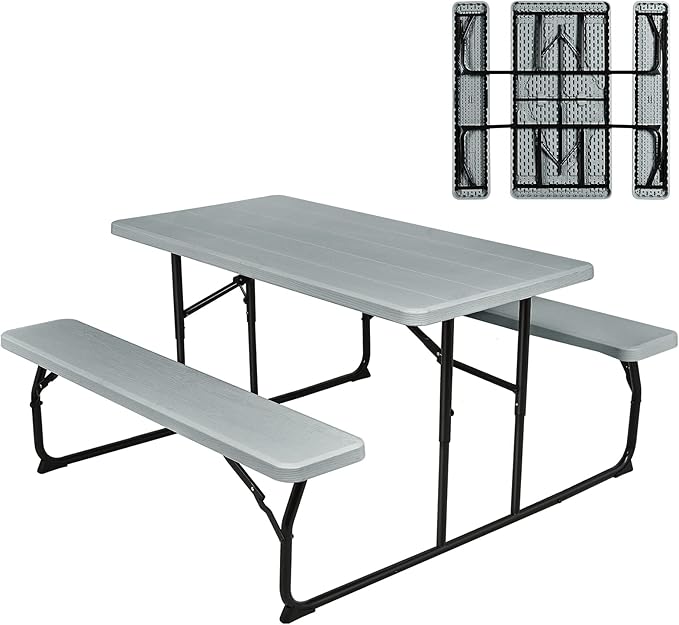 Giantex Folding Picnic Table Bench Set, Outdoor Dining Table Set, Large Camping Table for Patio Lawn Garden Poolside, Port...