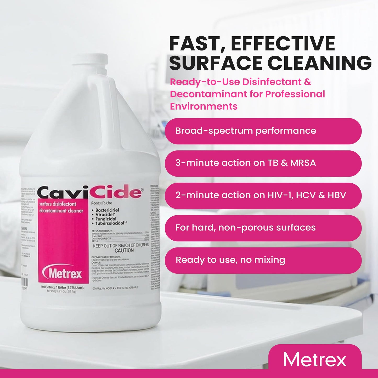 Metrex CaviCide Surface Disinfectant Cleaner, 13-1000 – Multi-Purpose Disinfectant & Cleaner for Medical Devices, NICU, Operating Rooms, Patient Care Areas, Labs, Schools – 1 Gallon (Pack of 3)