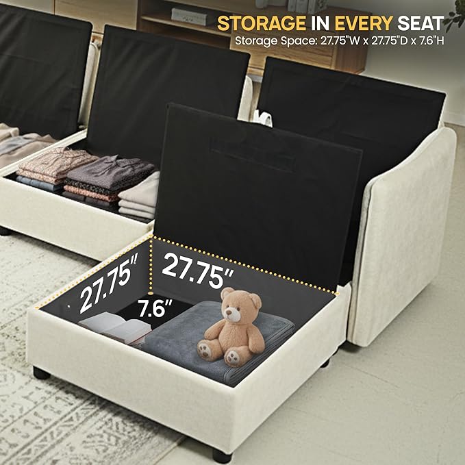 Oversized Modular 8 Seater Sofa with Removable Covers and Storage, Convertible U, L-Shaped and Sleeper Sectional, Modern Sectional Couch with Ottoman Chaise for Living Room, Bedroom, Apartment, Beige
