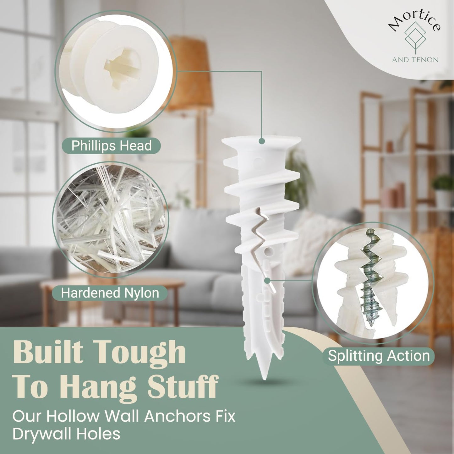 Reinforced Nylon 66 Drywall Anchors 90lb Limit, Self Drilling, Home Improvement Value Pack for Home Projects & Picture Hanging Kit, 25 Plastic Dry Wall Expansion Anchors and 25 Sheetrock Screws