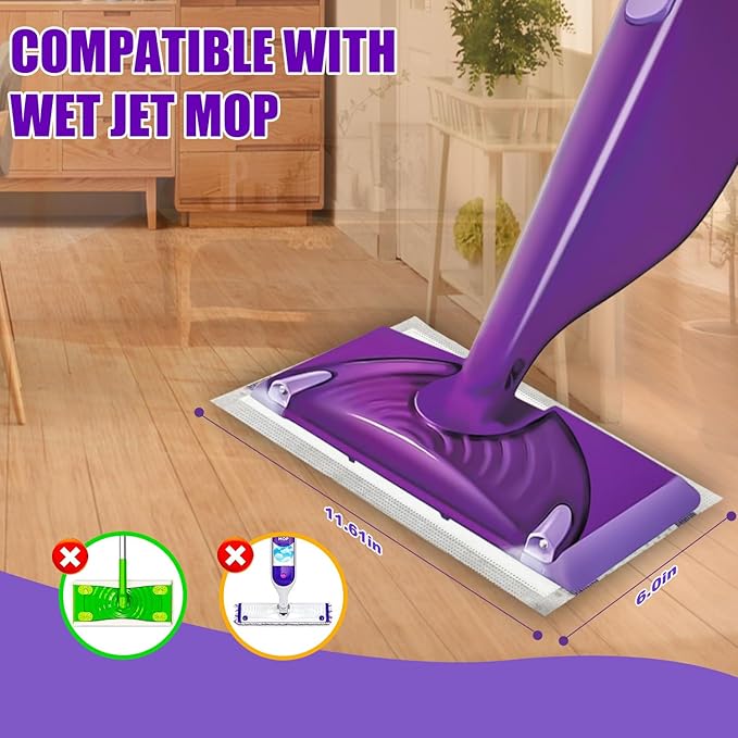 60 Pack Disposable Wetjet Pads Refills for Swiffer Wet Jet Mops, 4 Layers Thickened | Super Heavy-Duty Absorbent | Stickiness, Absorbent for Household Cleaning & Suit All Multi-Surface.
