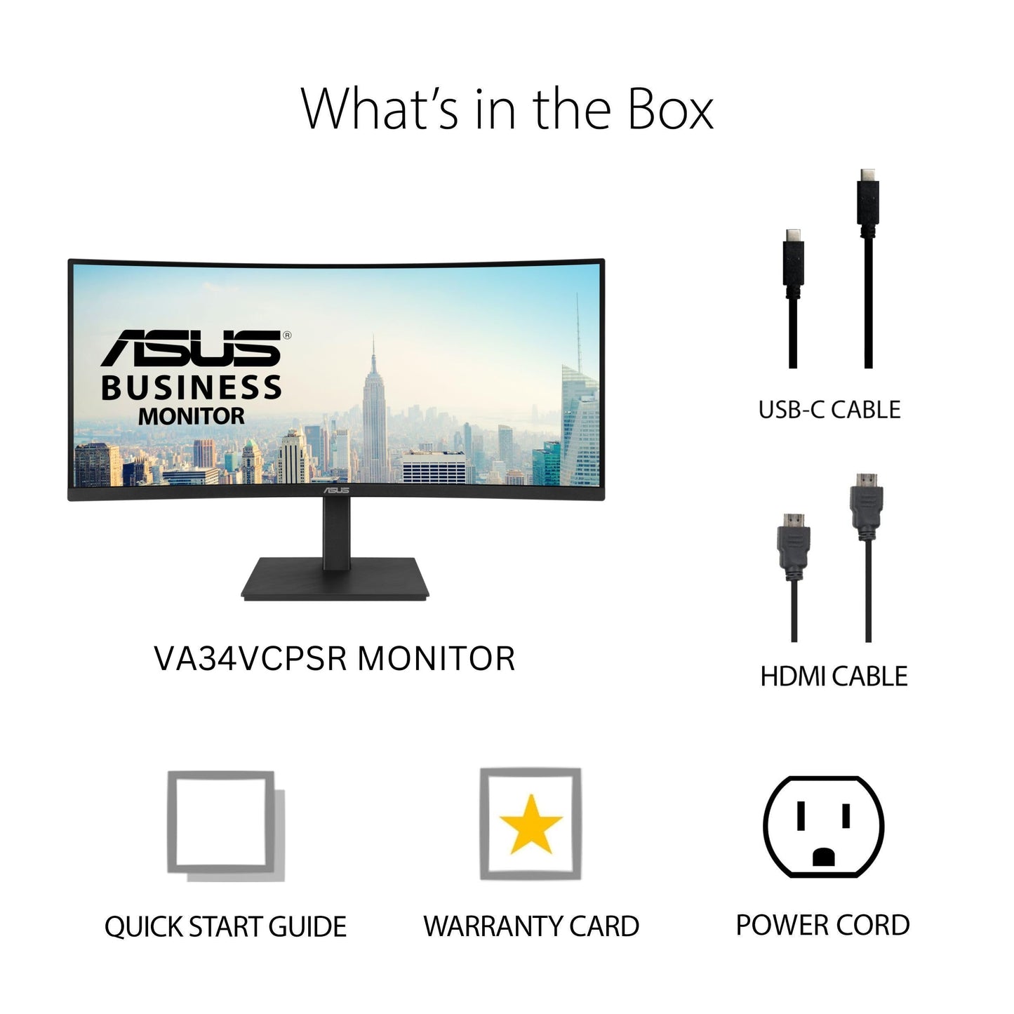 ASUS 34” Curved USB-C Docking Monitor (VA34VCPSR) - WQHD (3440x1440), 1500R Curvature, Frameless, USB-C PD 96W, RJ45, USB hub, Eye Care, Ergonomic, VESA Wall Mountable, 3 yr Warranty
