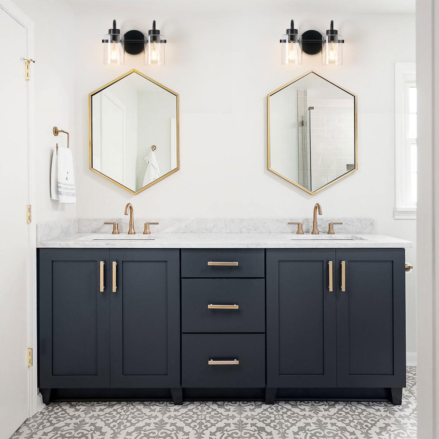AURYNIX 2-Light Black Bathroom Light Fixtures with Clear Glass Shade, Modern Wall Sconces, Vanity Lights for Bathroom, Mirror, Powder Room, Living Room