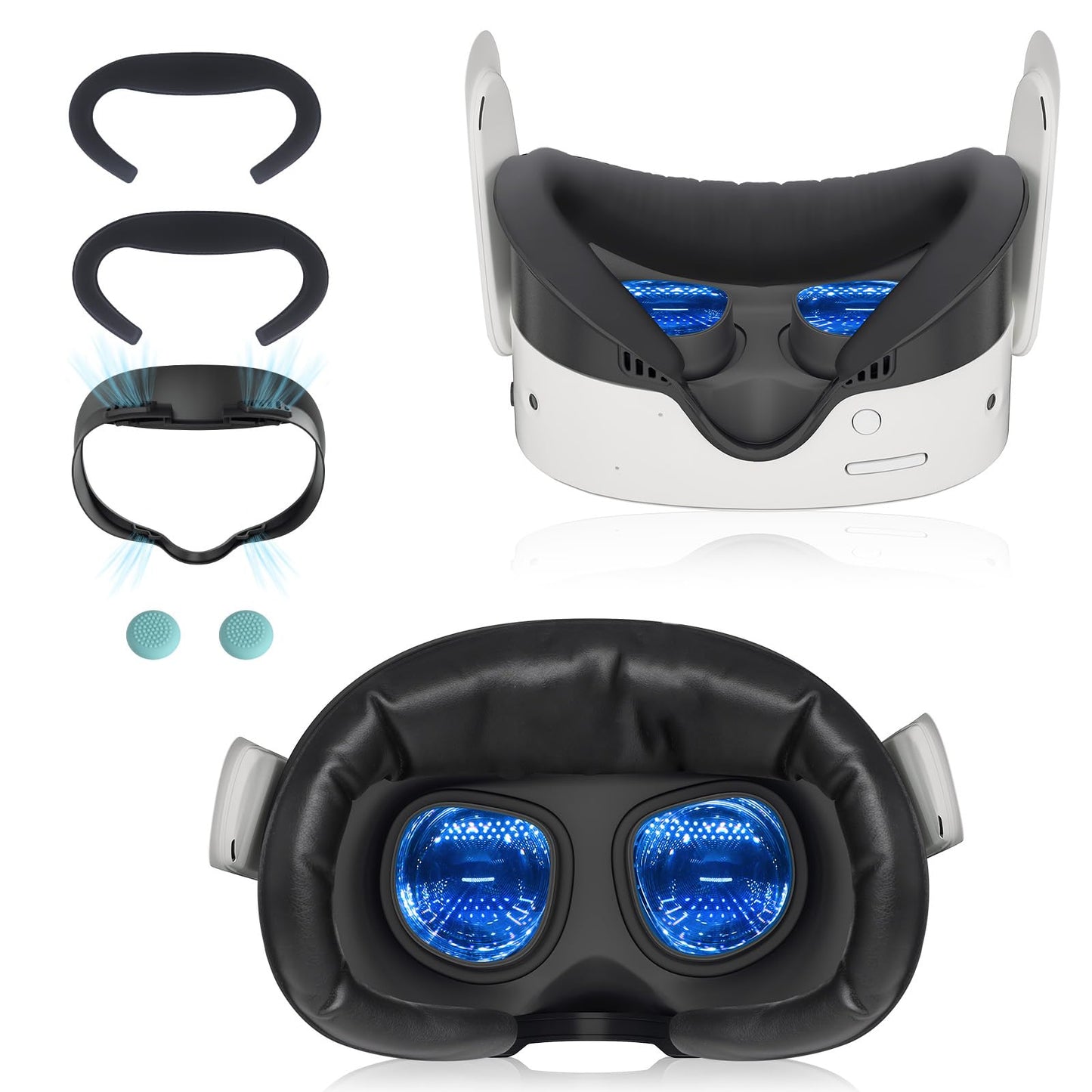 2-Pack Sweat-Proof PU Leather & Ice Silk Cotton VR Face Cushion for Meta Quest 3S - Comfortable Replacement Face Pad & Interface