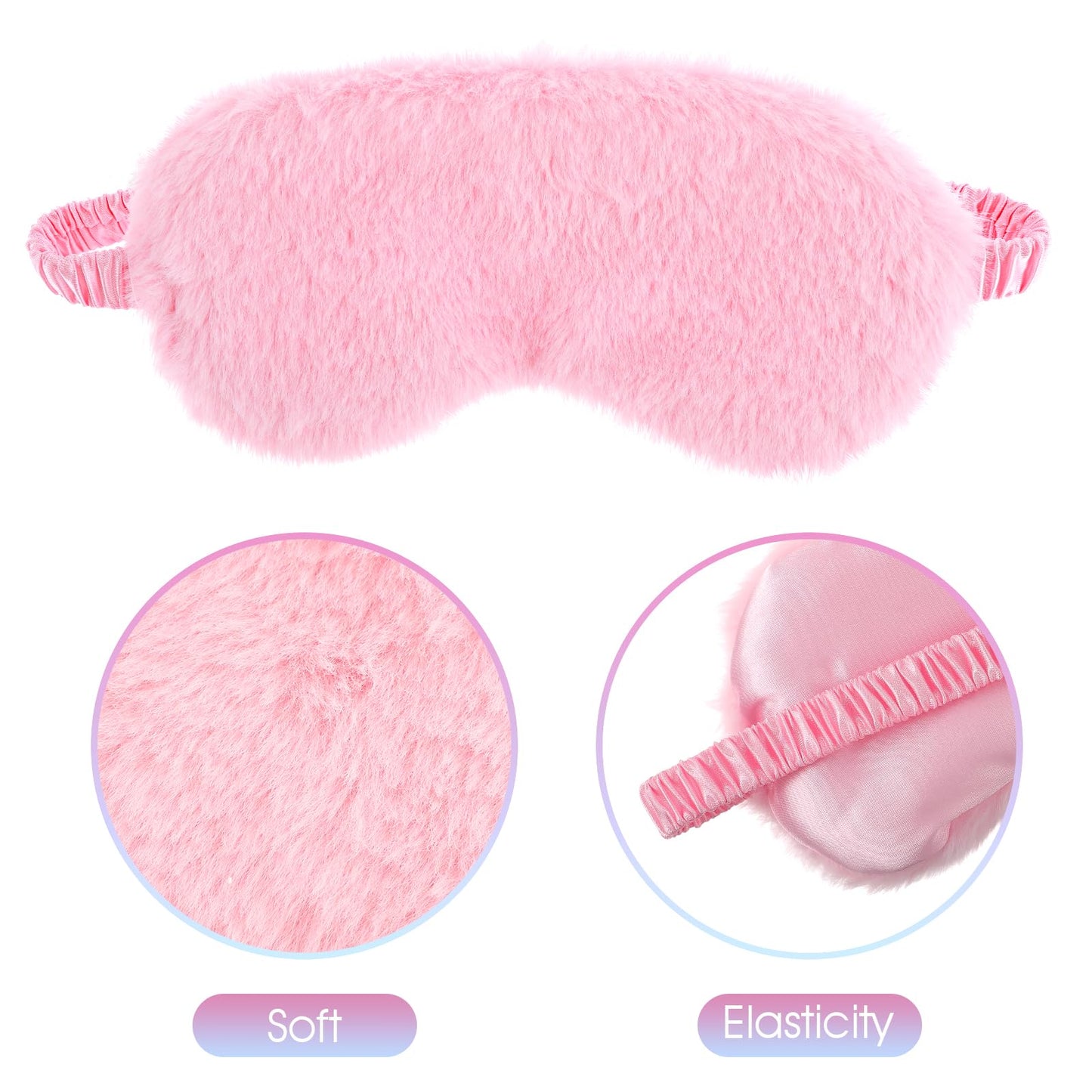 2 Pcs Plush Eye Mask Soft Sleeping Blindfold Eye Cover Comfortable Furry Faux Fur Sleeping Mask Satin Nap Night Eyeshade Cover for Women Men Gift (Pink, Red)