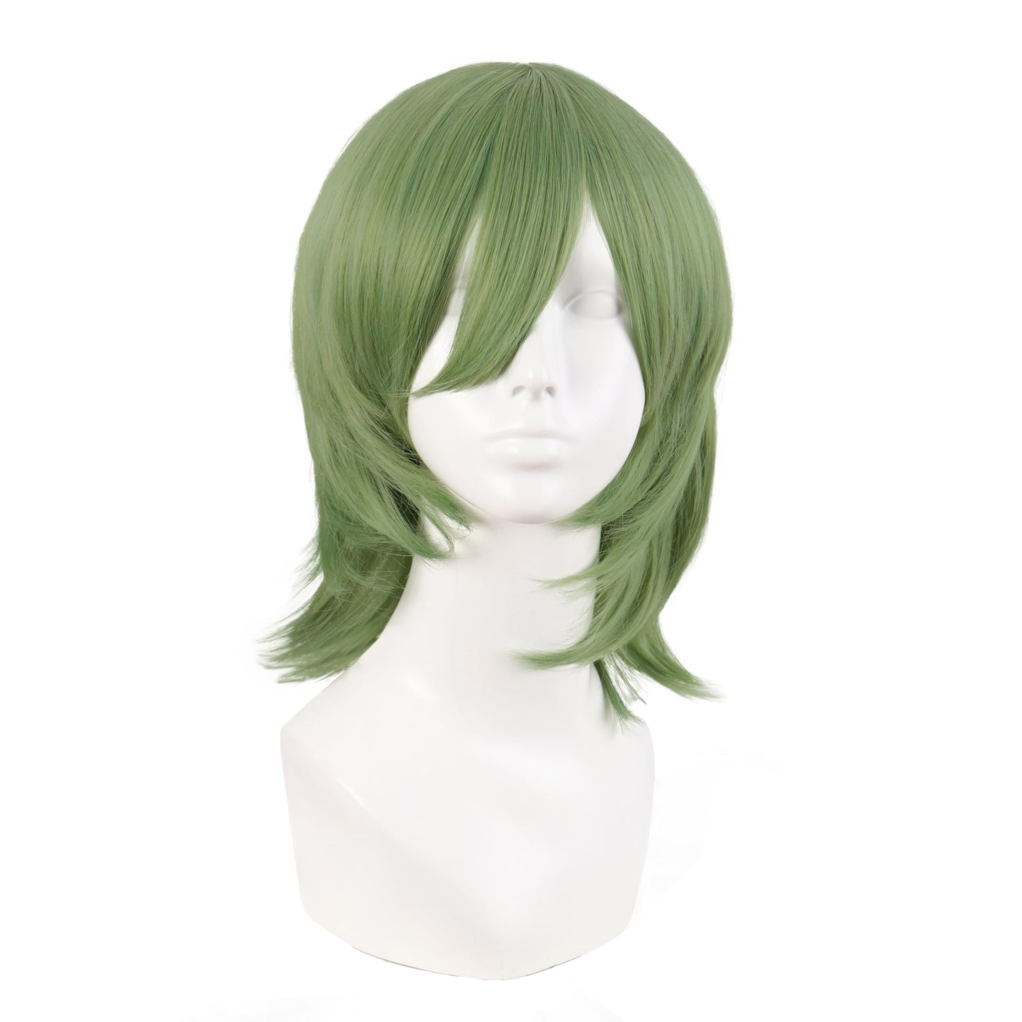 MapofBeauty 14 Inch/35 cm Short Cosplay Wolf Tail Synthetic Side Bangs Party Wig (Mixed Green)