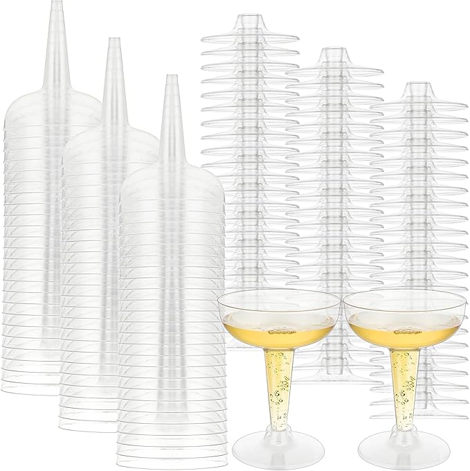 FVIEXE 100 Pack Plastic Champagne Coupe Glasses, Disposable Plastic Party Champagne Glasses, 4 Oz Clear Cocktail Martini M...