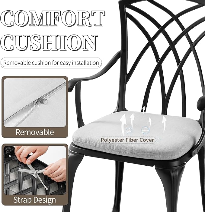 Withniture Patio Bistro Sets Cast Aluminum Bistro Table and Chairs Set of 2 with Umbrella Hole,Outdoor Bistro Set with Cushion for Yard (BLACK1)