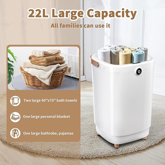 Towel Warmers for Bathroom Bucket，Luxury Large Spa Towel Hot Warmer Bucket Style-Hot Towels in 10 Minutes-Fits Up to Two 40"X70" Oversized Towels - Bathrobe, Towel, Blanket-Yellow