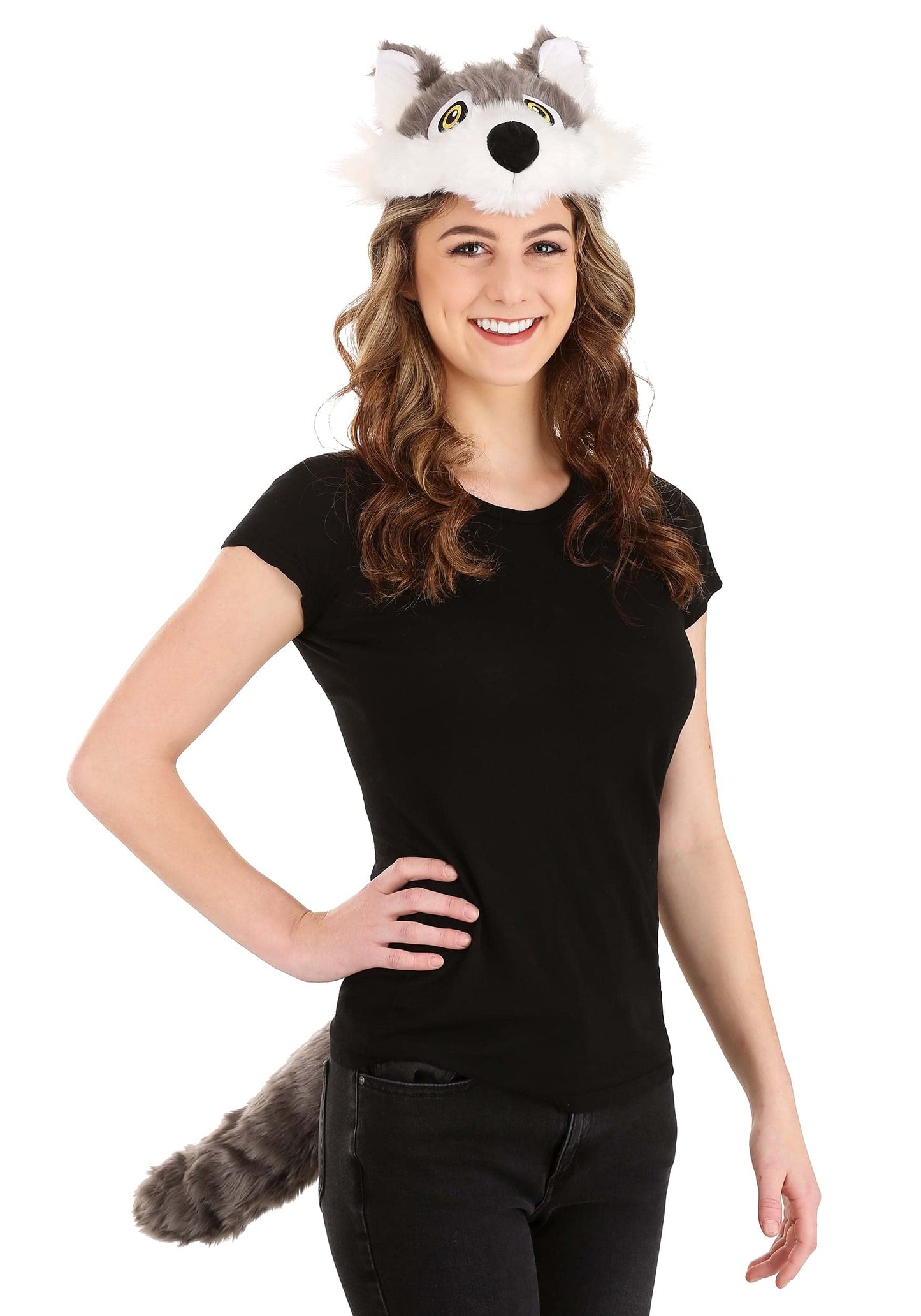 elope Soft Wolf Headband & Tail - Velour Fabric with Faux Fur, Sculpted Ears and Muzzle,