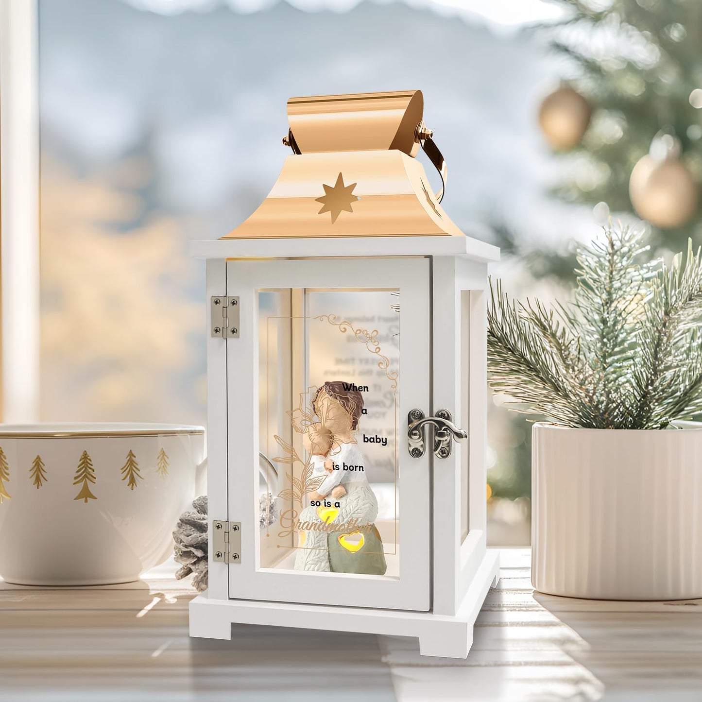 Homazing New Grandma Gifts First Time 2025, Mothers Day Birthday Grandmother Gifts, First Time Grandma Figurine Lantern