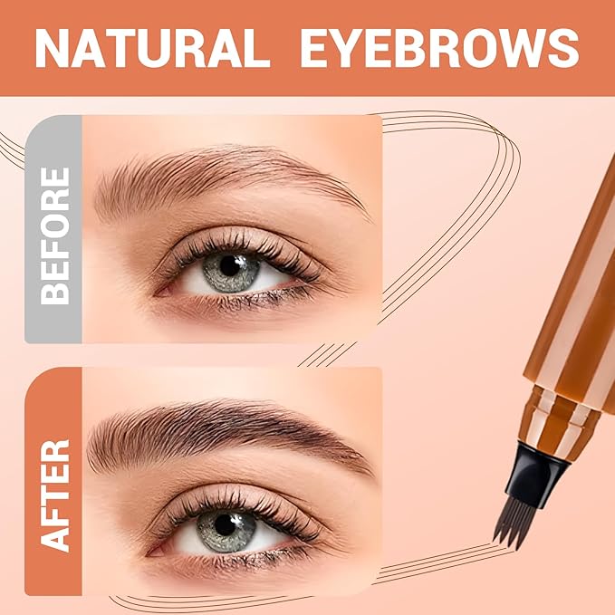 Microblading Eyebrow Pencil, 2025 Upgraded Waterproof Four-tip Beard and Eyebrow Pen, Long Lasting 3D Eye Brow Pencils for Women Natural Hair-Like Strokes (Black)