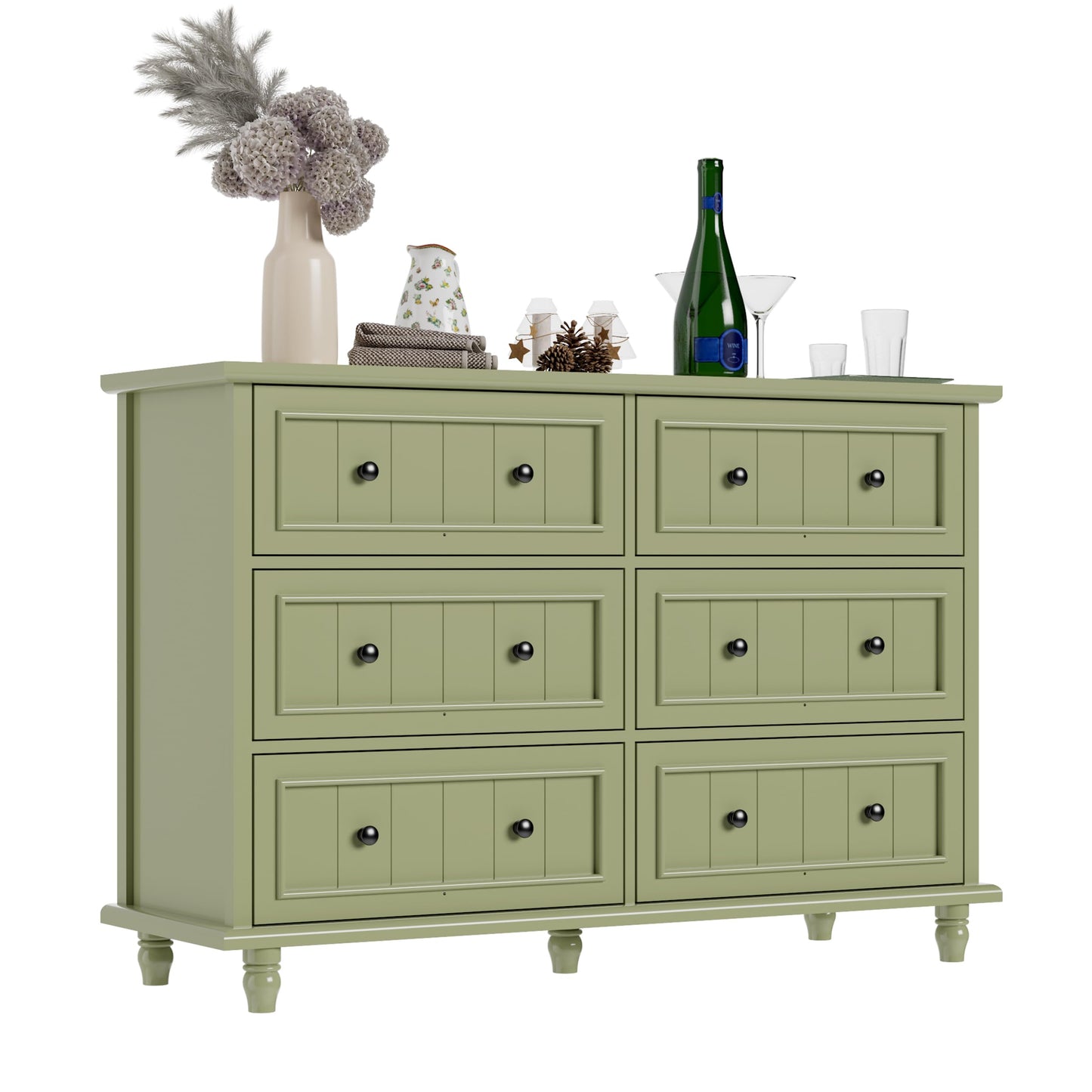 Scurrty 6 Drawer Dresser, Antique Chest of Drawers, Large Cabinet with Storage, Big Dresser for Clothes in Living Room, Bedroom (Black)
