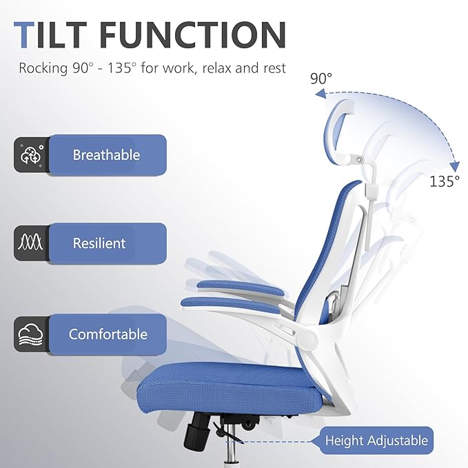 balmstar Office Chair,Ergonomic Comfy Home Desk Chair with 350LBS Capacity,High Back Gaming Chair with Wheels,Mesh Computer Chair,Lumbar Support, Adjustable Headrest,Flip-up Armrest