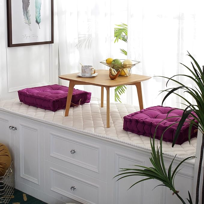 vctops Square Solid Color Velvet Seat Cushion with Handle Tufted Thicken Chair Pad Tatami Floor Pillow Cushion 16.5"x16.5"x4" Purple