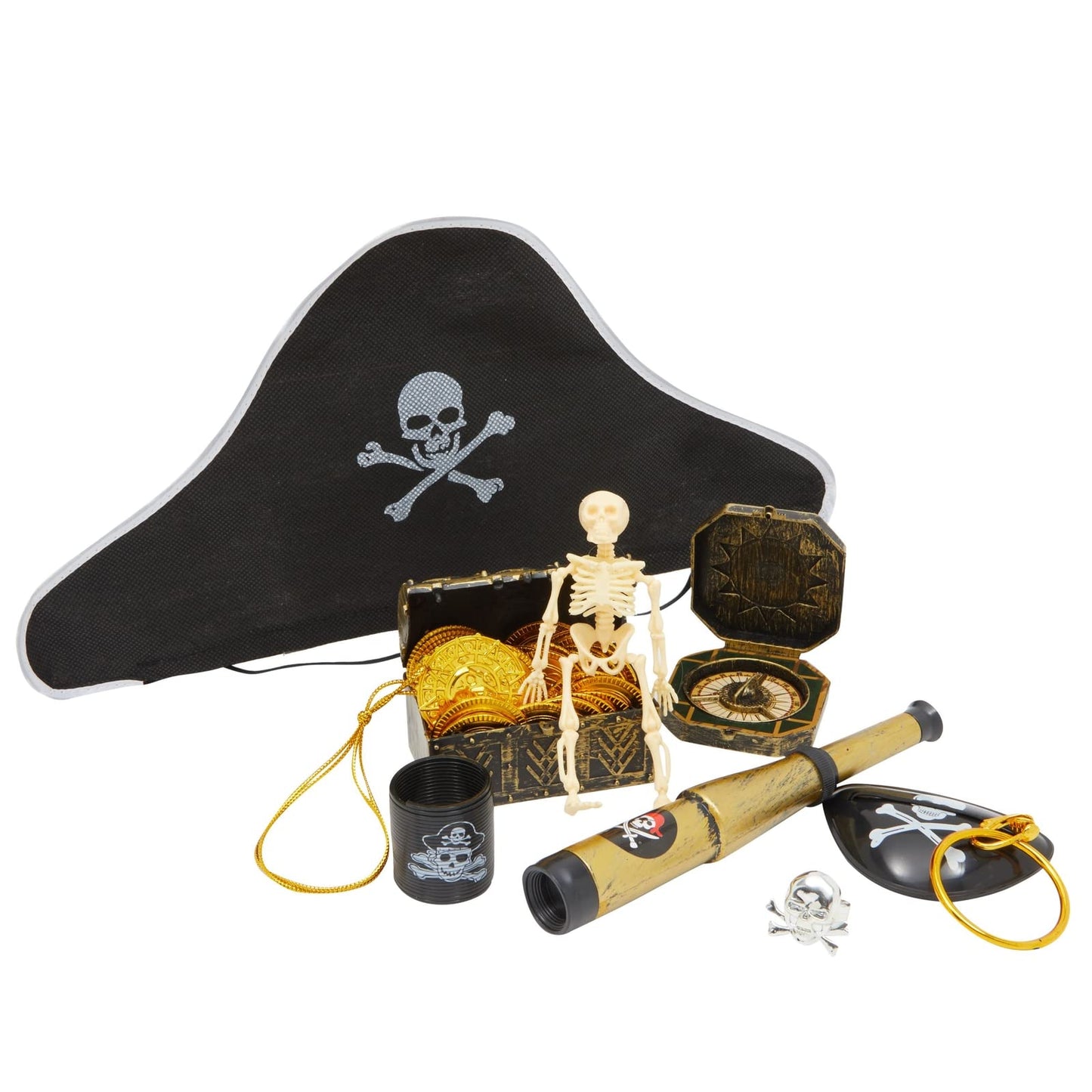 Juvale 100 Piece Set Pirate Birthday Party Supplies for Kids, Hat, Patch, Compass, Coins, Toys and Accessories for Party Favors