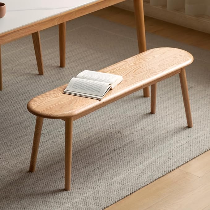 Vadisun 100% Solid Oak Wood Dining Bench, 39.5'' Entryway Bench Ottoman End of Bed Benches with Rounding Corner Design for Kitchen Dining Room Living Room Bedroom, Natural