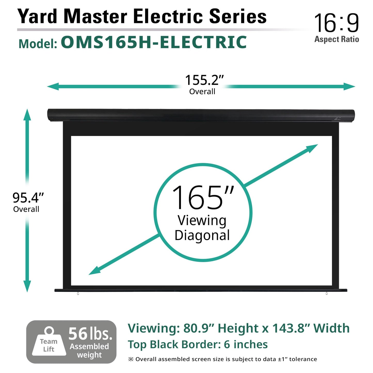 Elite Screens Yard Master Electric 165" Outdoor Motorized Projector Screen with RF Remote, IP33 Rain Protection, 4K/8K Ultra HD HDR Ready Backyard Patio Movie Screen – OMS165H-ELECTRIC