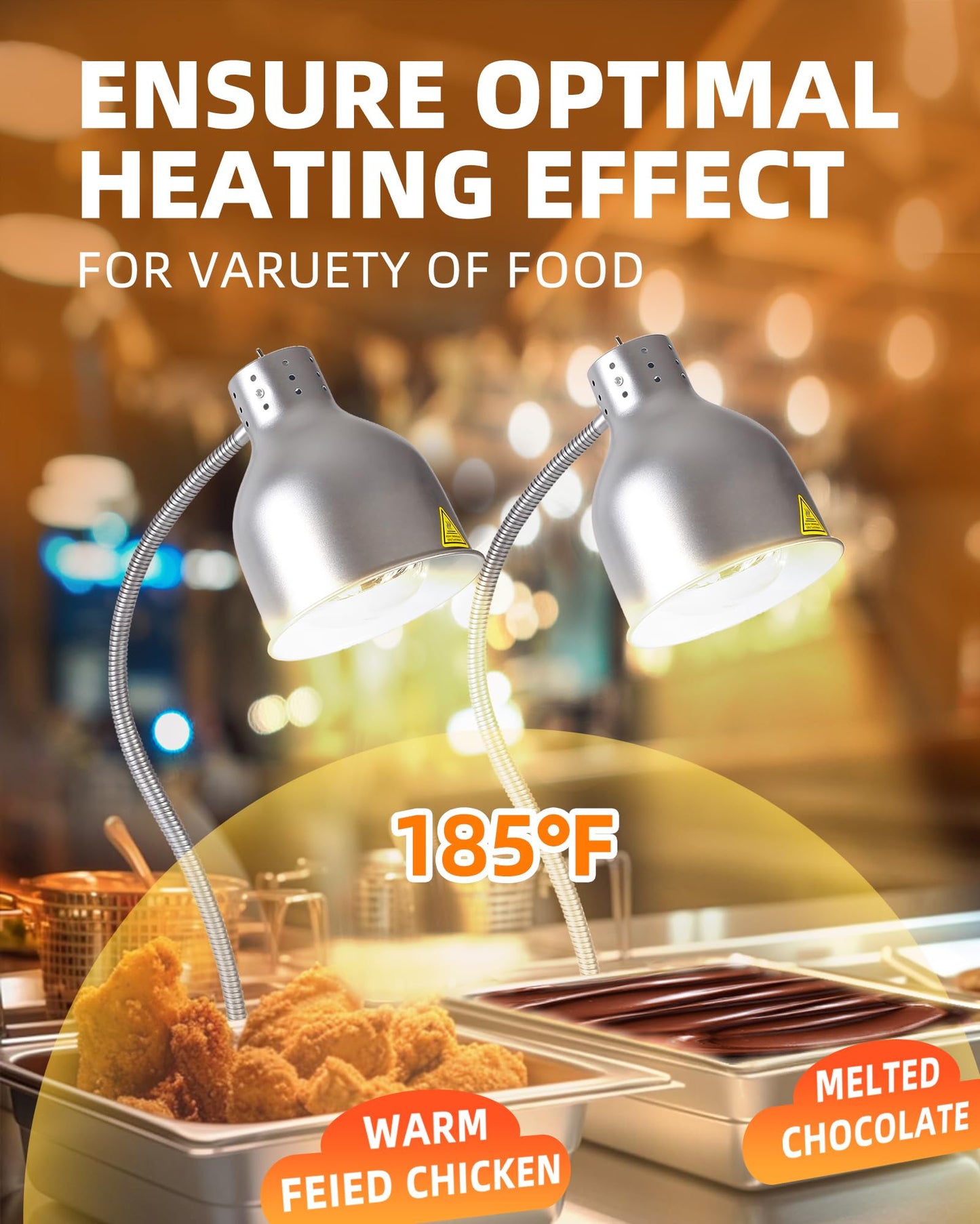 Food Heat Lamp: [Rapid-Heating Bulbs Included] [Steady Heating] Commercial Food Warmer Lamp, Electric Heat Lamp for Food Catering Food Warming Lamp for Buffet Parties (Painted Silver, 32" (1-Head,N2