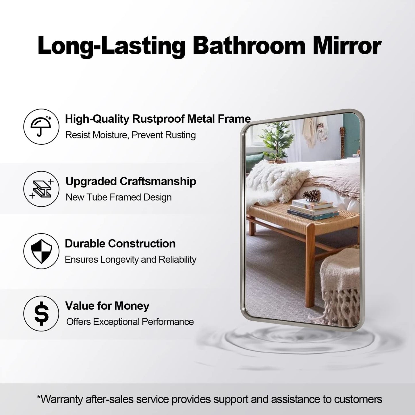 ANDY STAR Brushed Nickel Bathroom Mirror, 22x30'' Rounded Rectangle Modern Vanity Mirror, SUS304 Metal Tube Framed, Rustproof, 1'' Deep, Wall Mounted Vertically/Horizontally