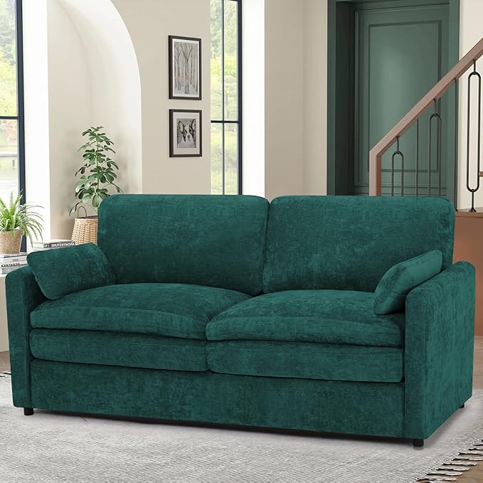 ACMEASE 69” Chenille Loveseat Sofa w/Arm Pillows, Upholstered 2-Seater Sofa w/Comfortable Back Cushions, Modern 2 Seats Couch w/High-Density Foam for Living Room, Apartment, Office, Teal