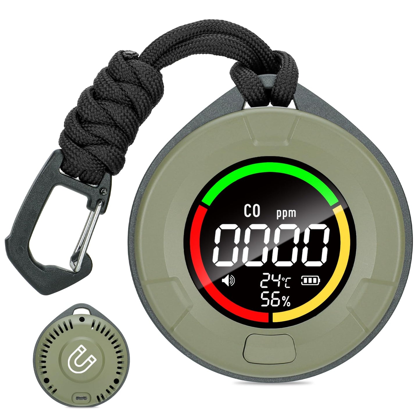 Lunarlipes Portable Carbon Monoxide Detector for Travel, Mini 3-in-1 Carbon Monoxide Monitor with Magnetic Suction, RV CO Detector Alarm Temp/Humidity Sensor, Rechargeable CO Monitor 120-140HR Standby