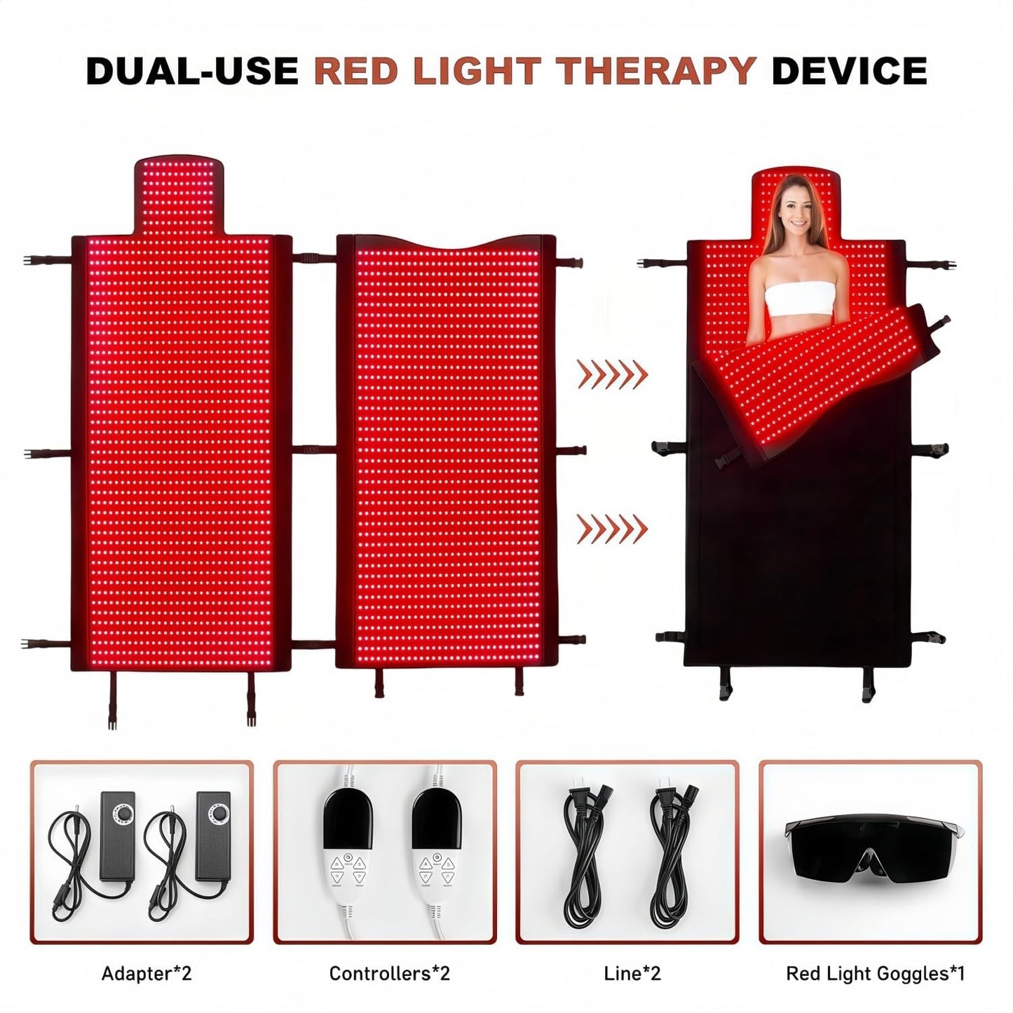 FUIART 2026 Upgraded Dual Wavelength LED Beads 660nm&850nm Red Light Therapy Blanket Full Body, Used to Face and Body Pain Relief Skin Health Personal Care, 75" x 34'' (Black)