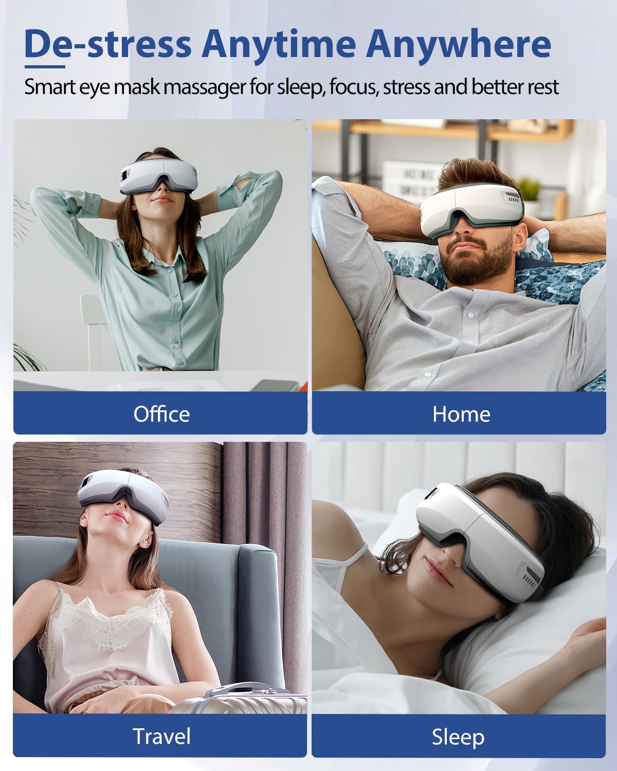 Eye Massager with Heat & Bluetooth Music, Christmas Birthday Gifts for Dad Mom Men Women, Heated Eye Mask for Migraines Relief, Reduce Strain, Headache Relief and Improve Sleep, Eye Care Device