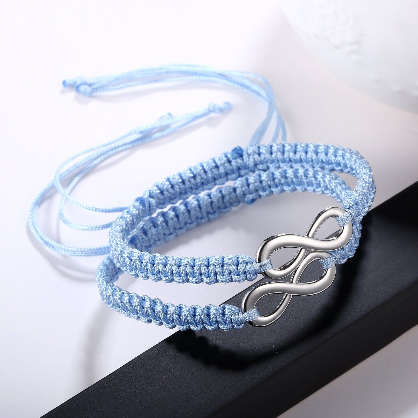 RINHOO 2PC/Set Stainless Steel 8 Infinity Couple Bracelet Braided Leather Rope Bangle Wrist Adjustable Chain Fit 7-9 Inch for Lo