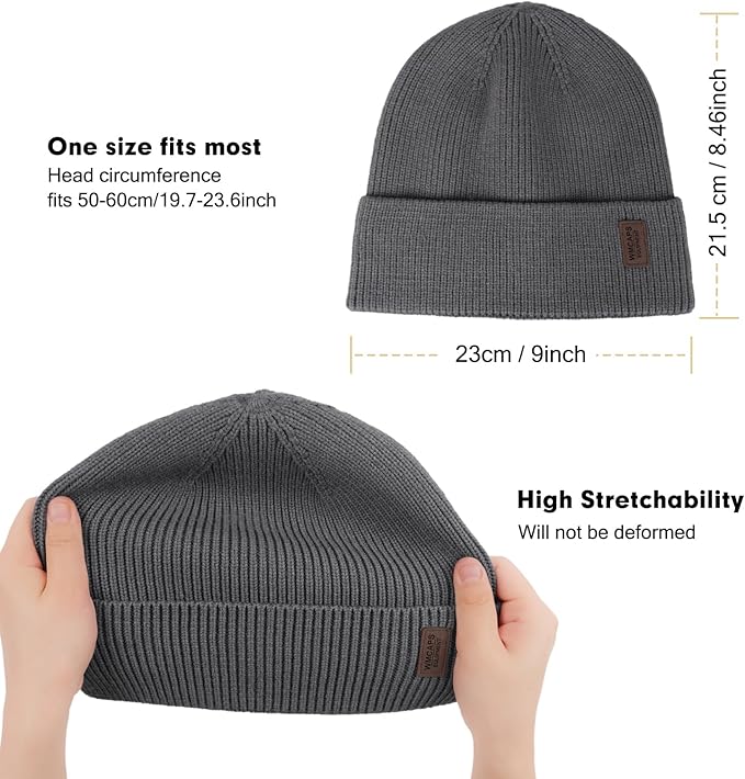 Wmcaps Winter Beanie for Men Women, Fleece Lined Beanie Soft Warm Knit Hat Ski Stocking Cuffed Cap