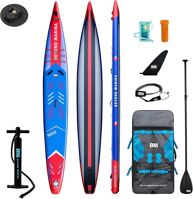 BEYOND MARINA SUP Stand Up Inflatable Paddle Board Racing Board | 12'6"/14' Race | with Action Camera Mount | Complete wit...