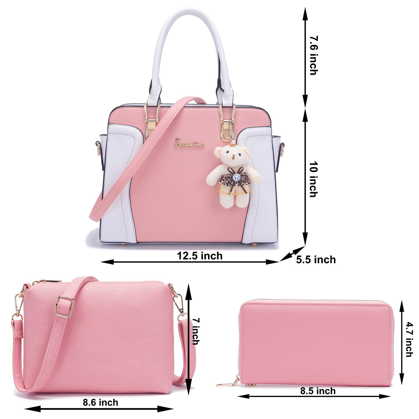 Soperwillton Purses for Women Crossbody Shoulder Handbags Top Handle Satchel Tote Bag Wallet Set 3pcs