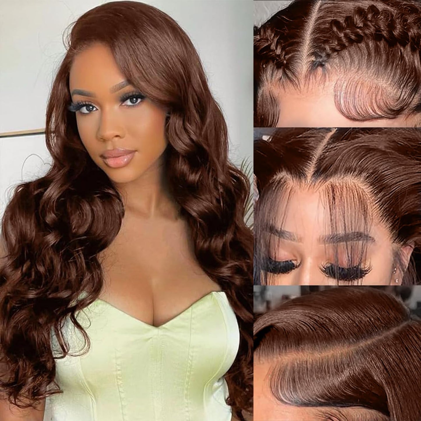 DOLLY PRETTY Chocolate Brown Lace Front Wig 13x6 Body Wave Lace Front Wigs Human Hair 200 Density Pre Plucked 4# Colored Wigs 22