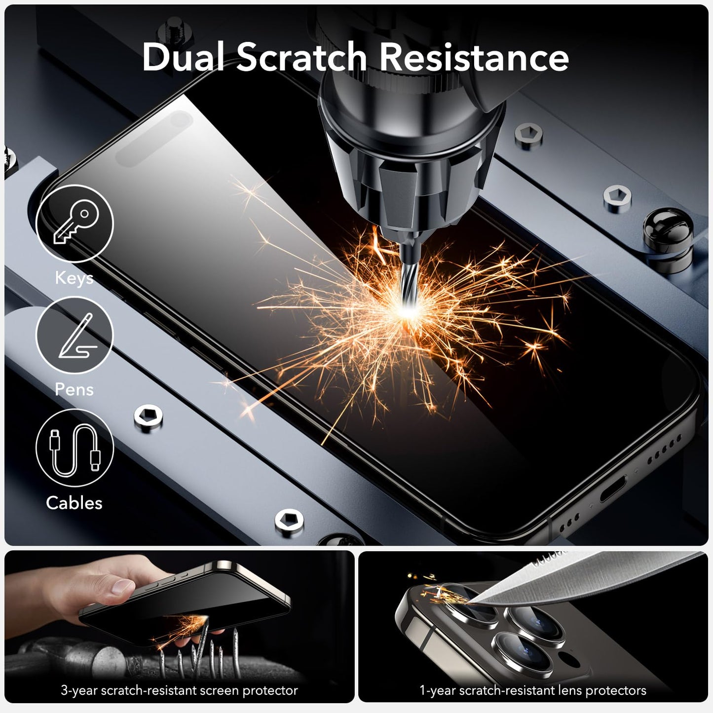 Esr 3+2 Pack For Iphone 15 Pro Screen Protector, [9H Hardness] [Military Grade Shatterproof] Full Coverage Ultra-Tough Tempered