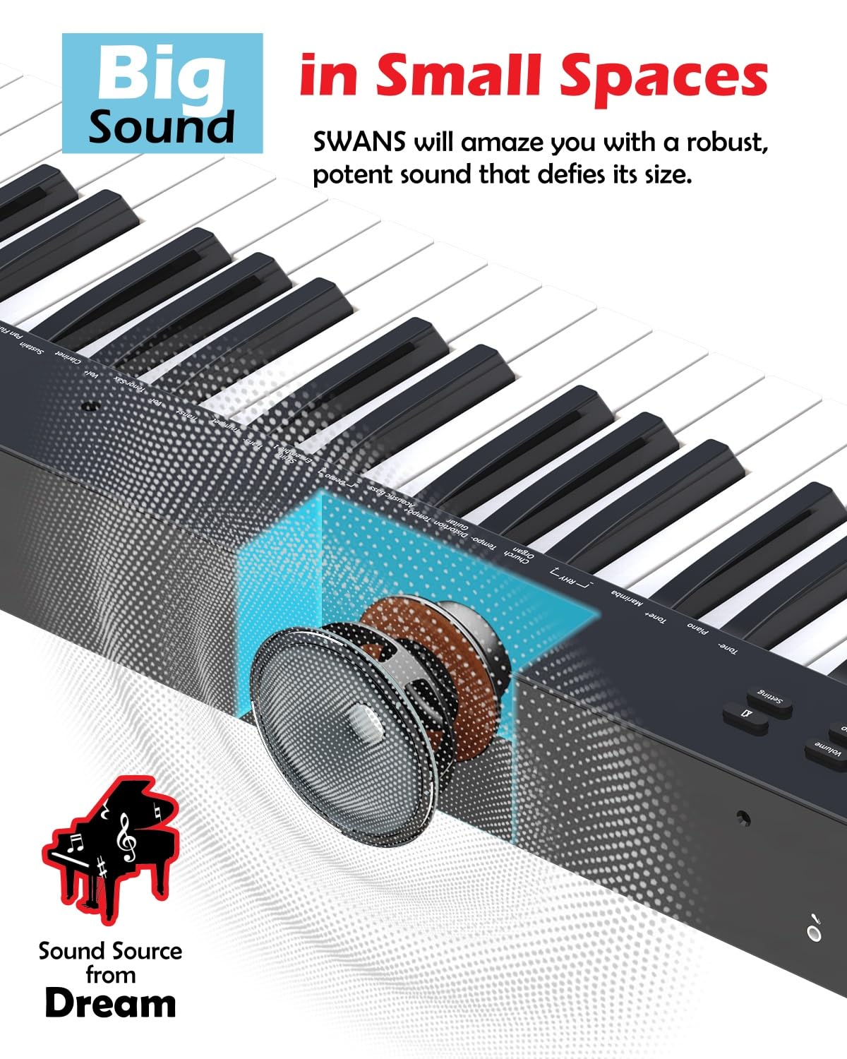 NikoMaku Semi-weighted 88 Keys Piano Keyboard Compact Portable Digital Piano Set for Beginners with Stand, Carrying Case, Sustain Pedal, Headphones, SWAN-S Black
