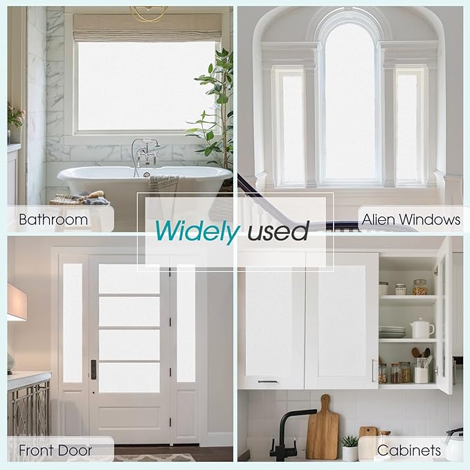 Coavas Window Privacy Film Frosted Glass Static Clings, Decorative Bathroom Door Privacy Film Day and Night, Heat UV Blocking Anti-Glare Frosting Stickers Renter Non-Adhesive, 35.4 x 118.1 Inch, White