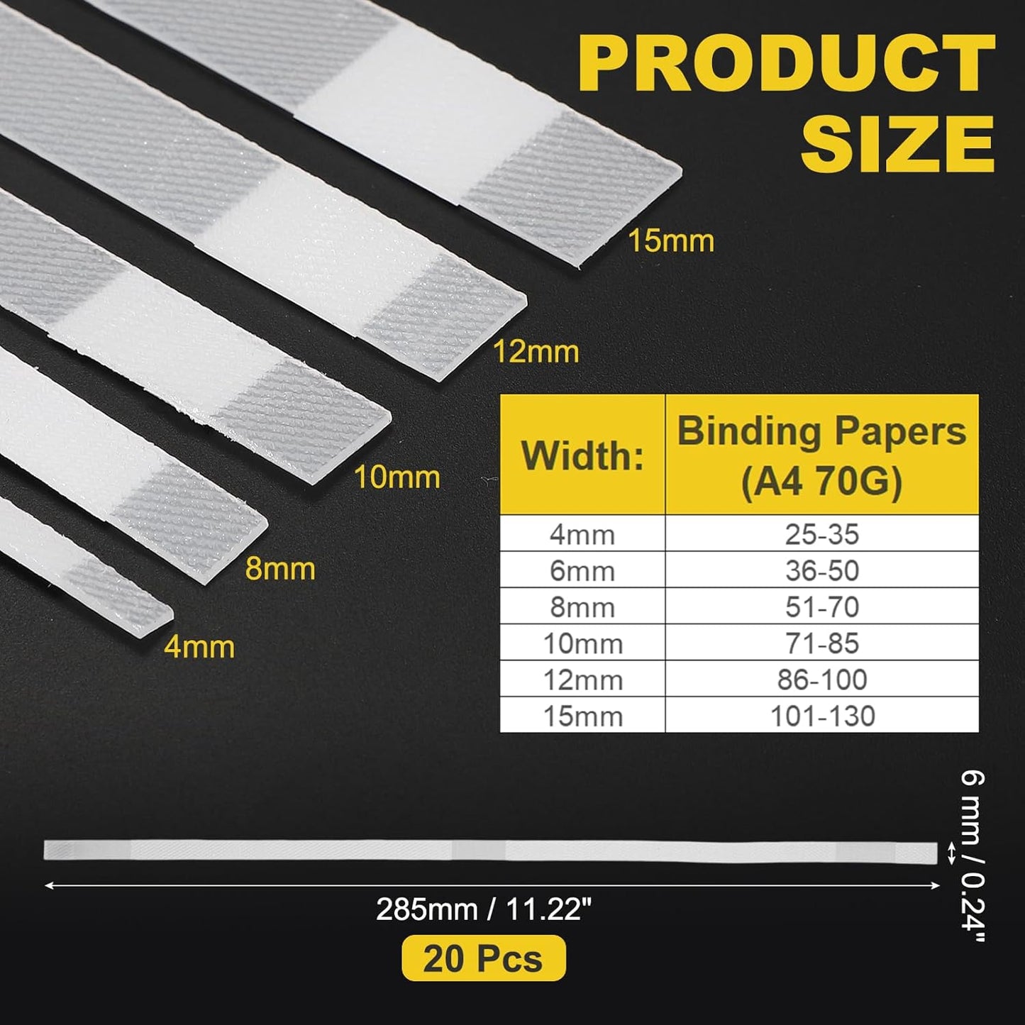 PATIKIL 6x285mm Thermal Binding Strips, 20PCS Glue Strips Tape Hot Melt Adhesive with Mesh Backing for Book Binding Repair Albums Pictures Files Crafts A4 Letter Size, White