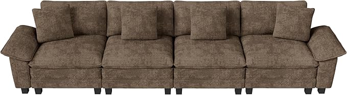 MIXPATIO 157.5" Cloud Modular Sectional Sofa, 4-Seater w/Deep Seat & Removable Arms, Plush Chenille for Living Room - Taupe