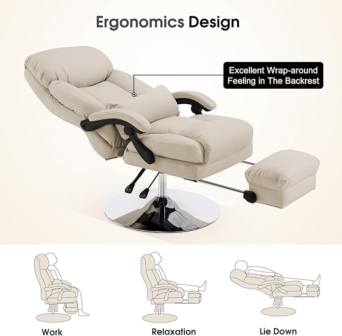 BarberPub Beauty Chair, 360° Rotating Lifting Facial Beauty Spa Chair, Adjustable Tattoo Salon Spa Esthetician Beauty Equipment 3571 (Faux Leather, Beige)
